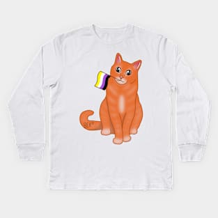 Norbert The Nonbinary Pride Cat Kids Long Sleeve T-Shirt